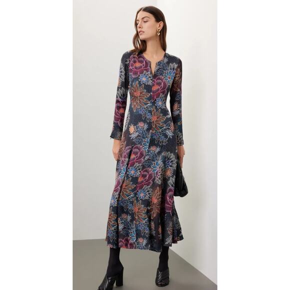 Farm Rio Black Blue Floral Small Cottagecore Boho Designer Maxi Dress $230 - Picture 1 of 14